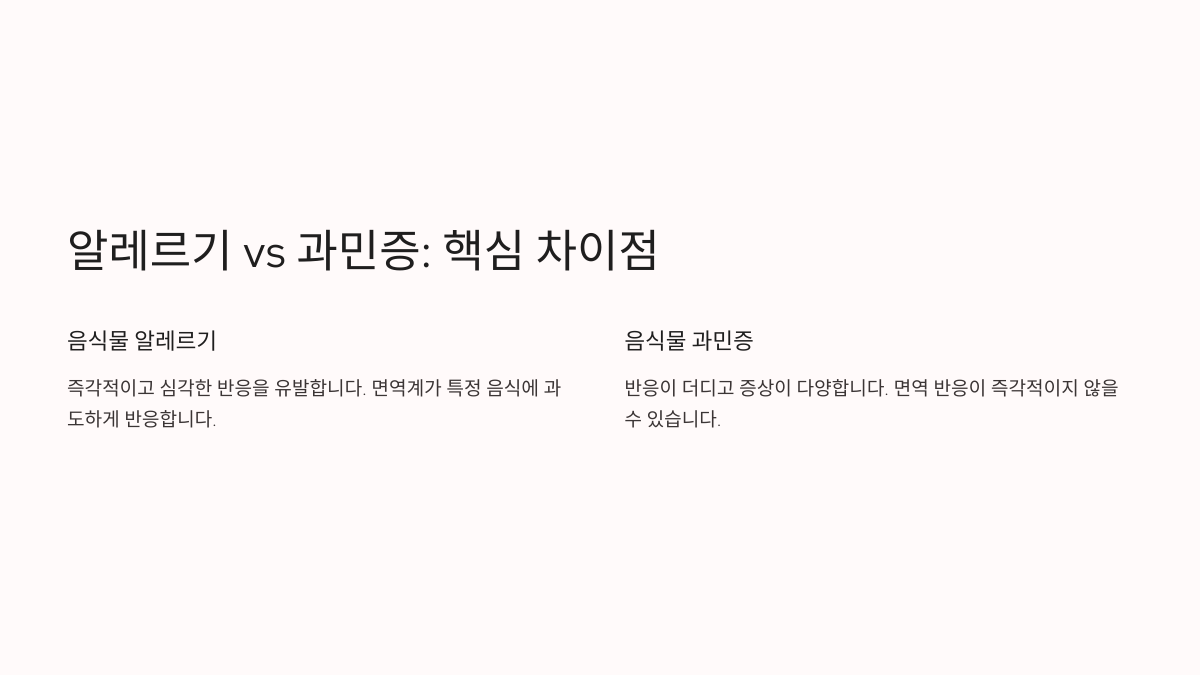 음식물 과민증 vs 음식물 알레르기 비교