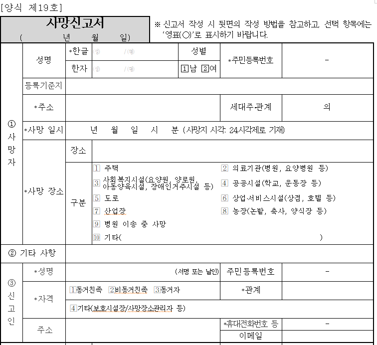 사망신고시 필요한 서류