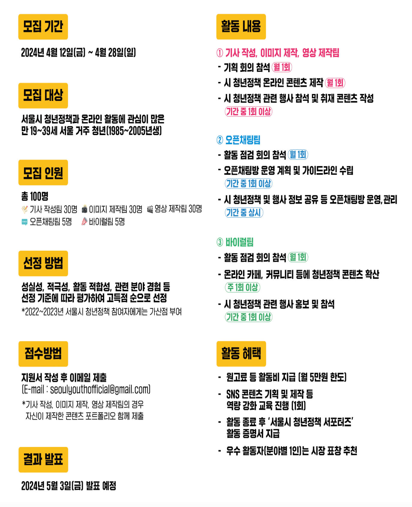 서울 서포터즈 모집 기간
