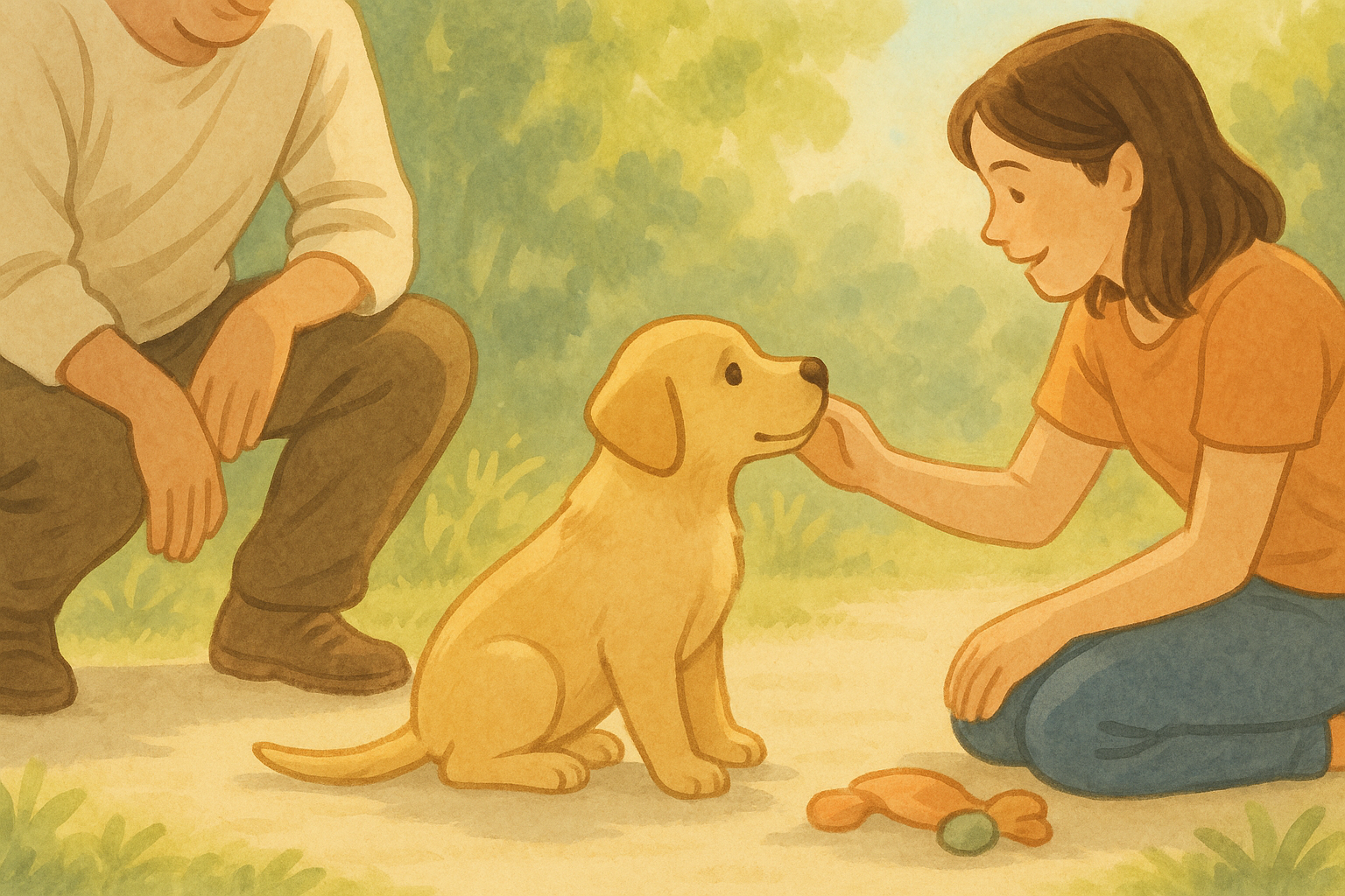 공원에서 훈련중 칭찬받는 강아지 이미지