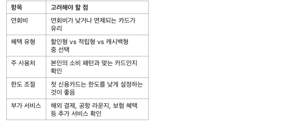 사회초년생을 위한 신용카드 추천 TOP 3! 혜택 비교 분석, 신용카드 선택 기준