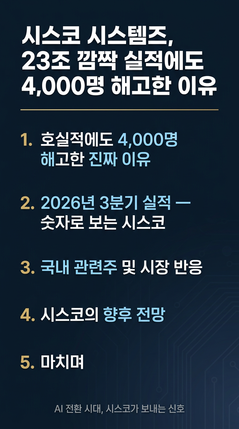 시스코 시스템즈 해고 이유, 실적, 관련주, 국내 영향 및 반응, 삼성전자 시사점, 전망