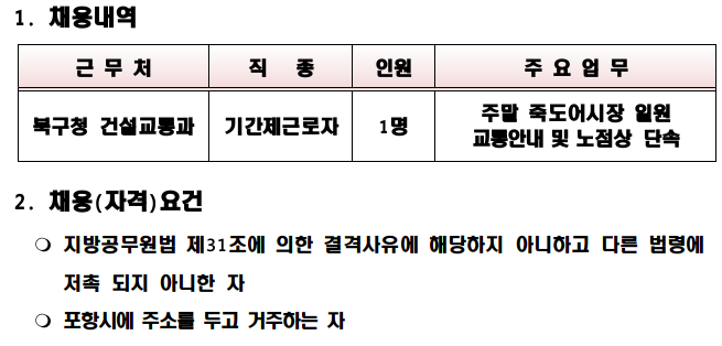 2022년 주말 교통관리 및 노점상 단속 기간제근로자 채용공고