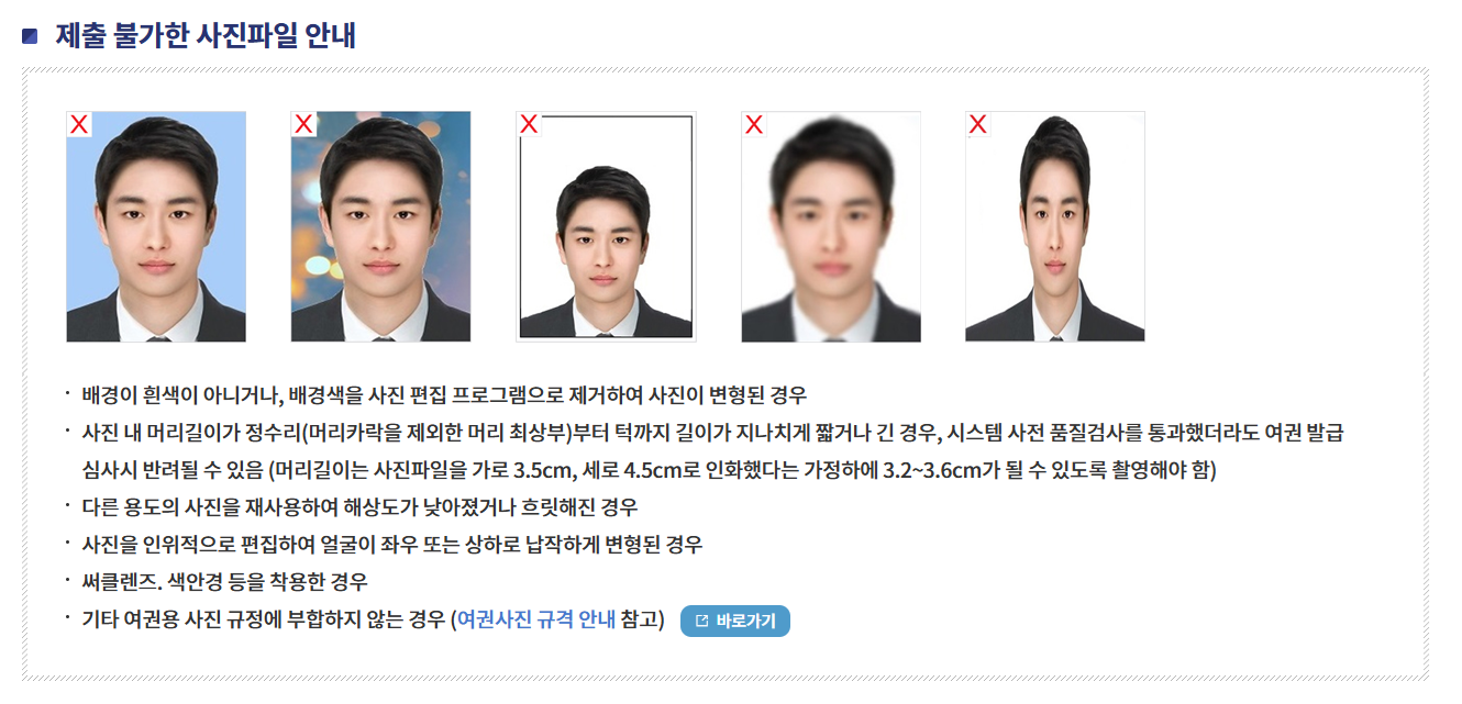 여권 제출 불가한 사진파일 안내