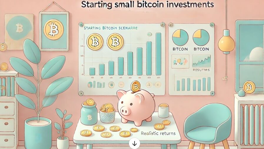 적립식 비트코인 투자에 대한 계획표와 꾸준한 적립을 뜻하는 돼지 저금통이 그려져 있는 파스텔 톤 그림입니다.