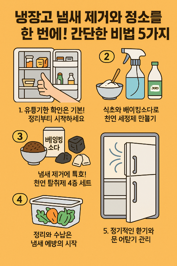 냉장고 냄새 제거와 청소를 한 번에! 간단한 비법 5가지