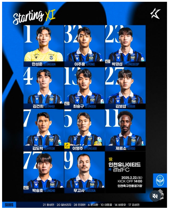 인천유나이티드 442 라인업