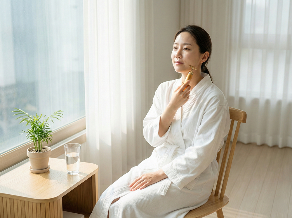 붓기관리, 마이크로커런트, 아침홈케어, 턱선리프팅, 홈케어루틴, 아침뷰티디바이스