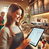 젊은 여성이 스타벅스에서 맞춤형 주문중인 그림