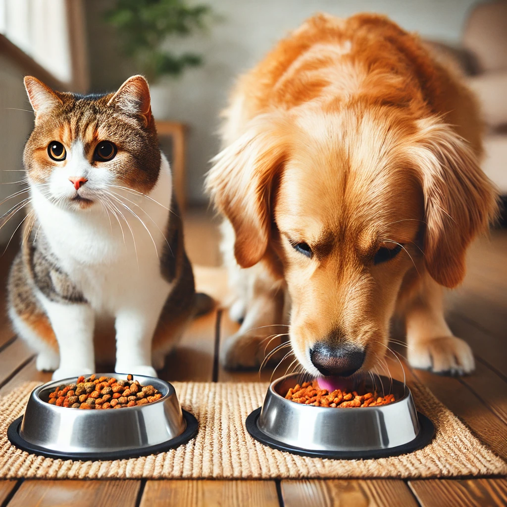 사료 먹는 고양이 강아지 그림