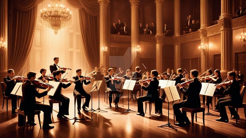 <img src="classic-music-performance.jpg" alt="무대에서 연주되는 클래식 음악 공연">
