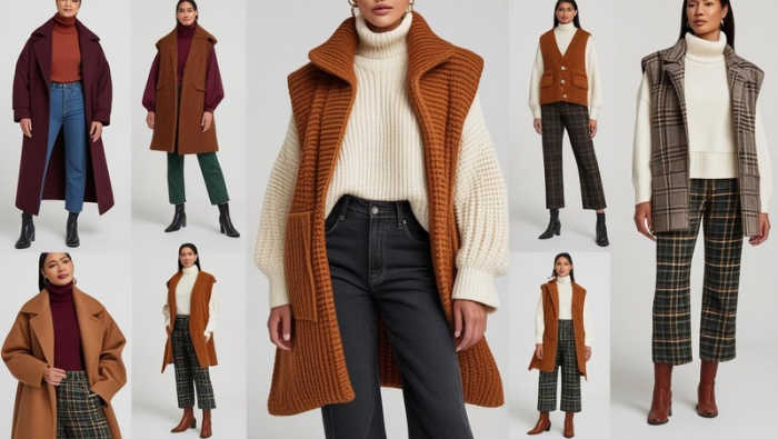 2025년 가을 스타일링 팁을 제시하는 이미지, 다양한 스타일링 아이템과 팁을 보여줍니다