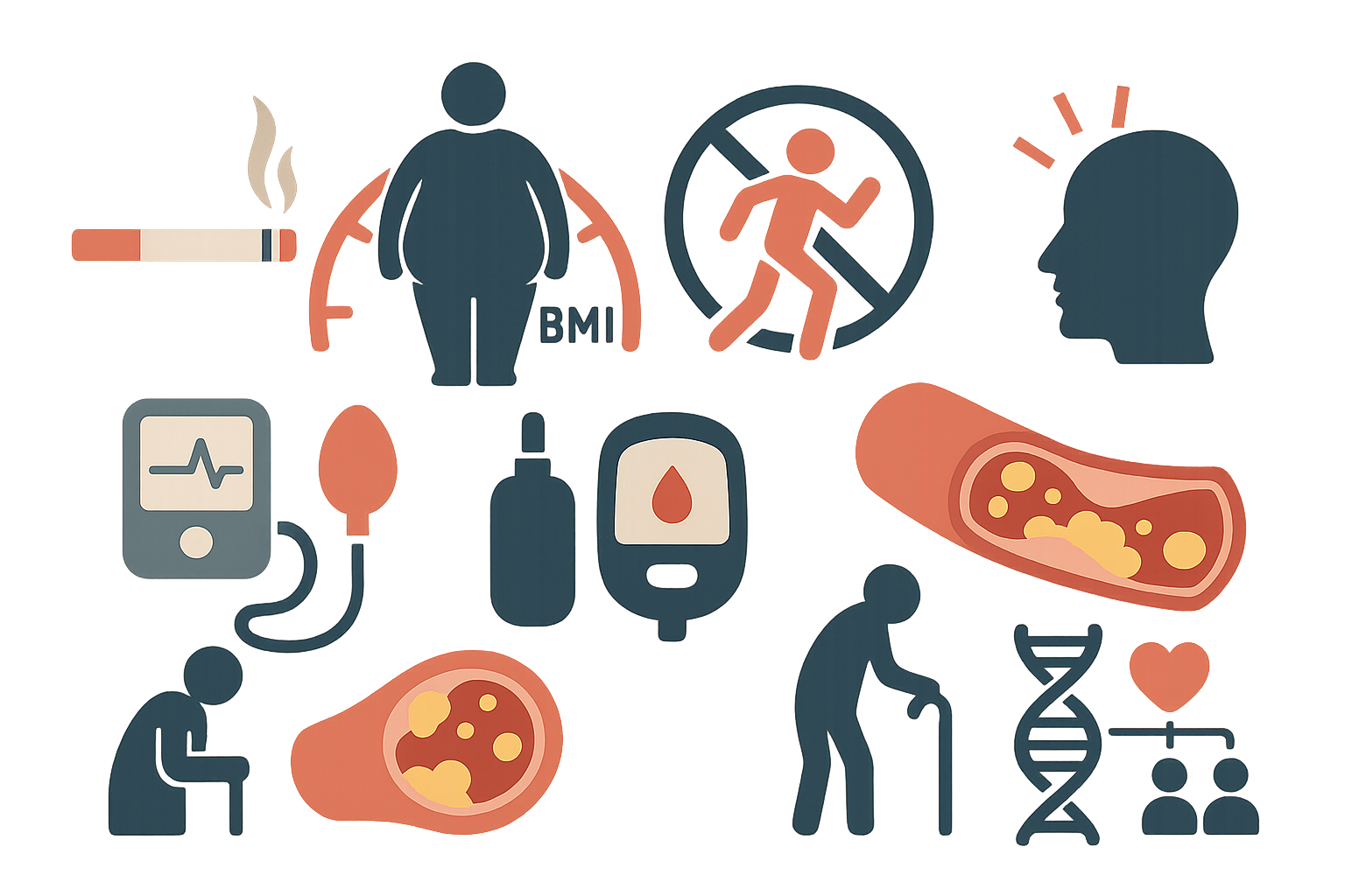 협심증 발생 대표 위험인자 
생활습관적 인자: 흡연, 비만, 운동 부족, 스트레스
만성 질환: 고혈압, 당뇨병, 고지혈증
기타 인자: 고령, 심장질환 가족력