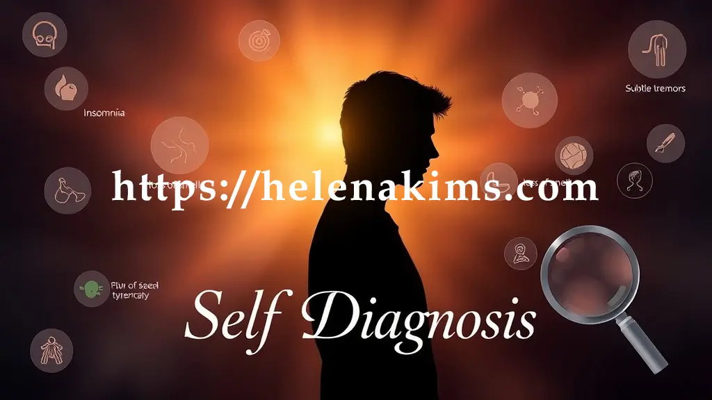 실루엣 내부와 주변에 미세한 떨림, 작아지는 글씨, 잠 못 드는 눈, 후각 상실을 나타내는 추상적 아이콘들이 표현된 이미지.