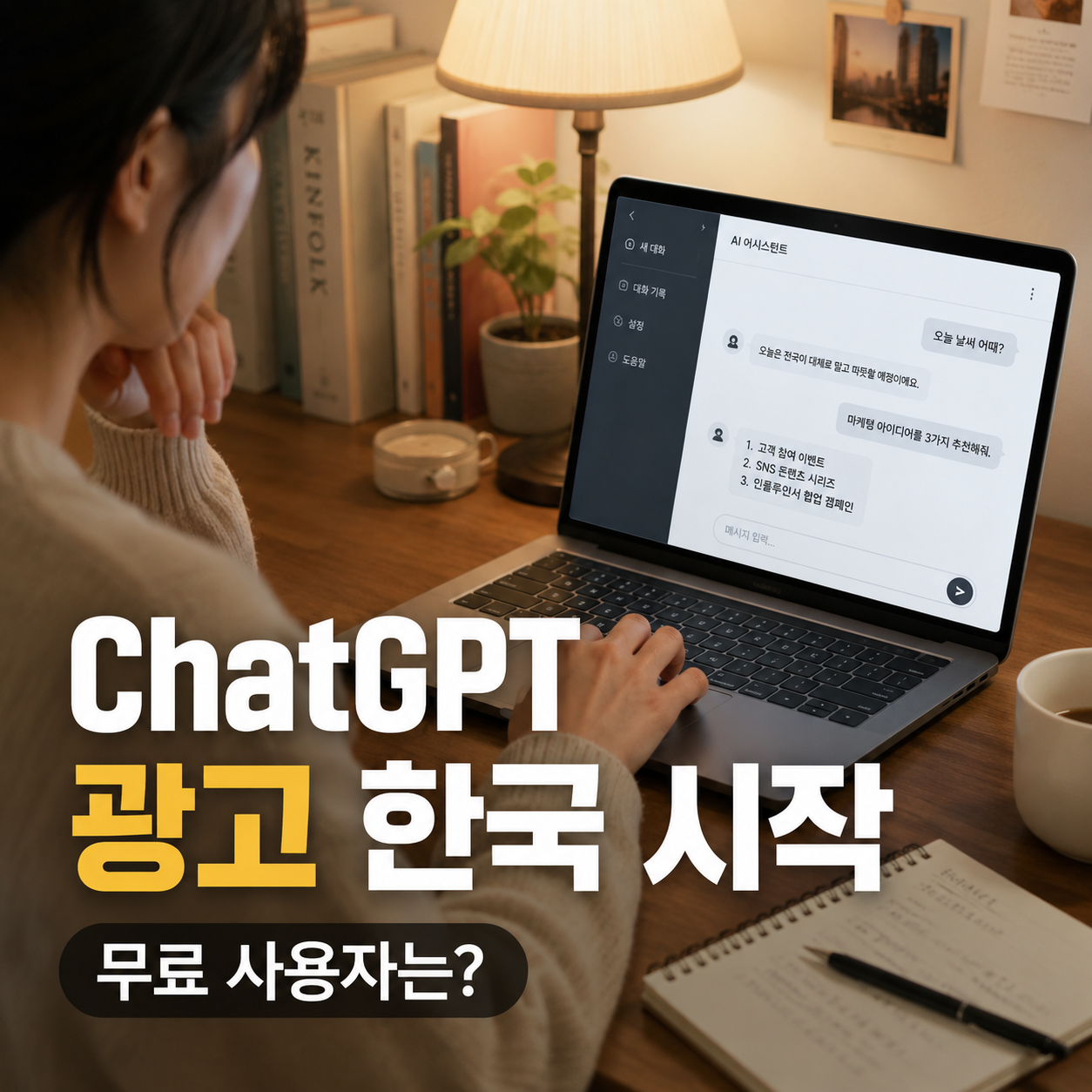 한국에서 시작된 ChatGPT 광고를 확인하는 사용 장면
