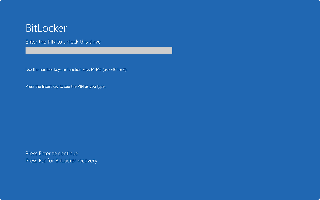 BitLocker 시작 PIN 입력 화면 예시