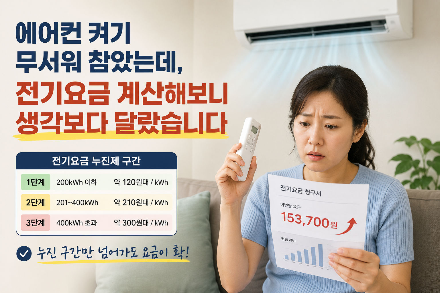 에어컨 하루 종일 켜면 전기요금 얼마나 나오는지 누진제 기준으로 설명한 이미지