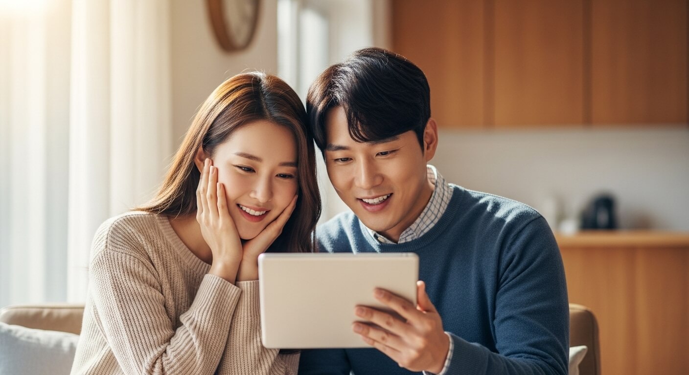 마이홈포털을 활용해 주거지원과 청약 정보를 확인하는 신혼부부 모습