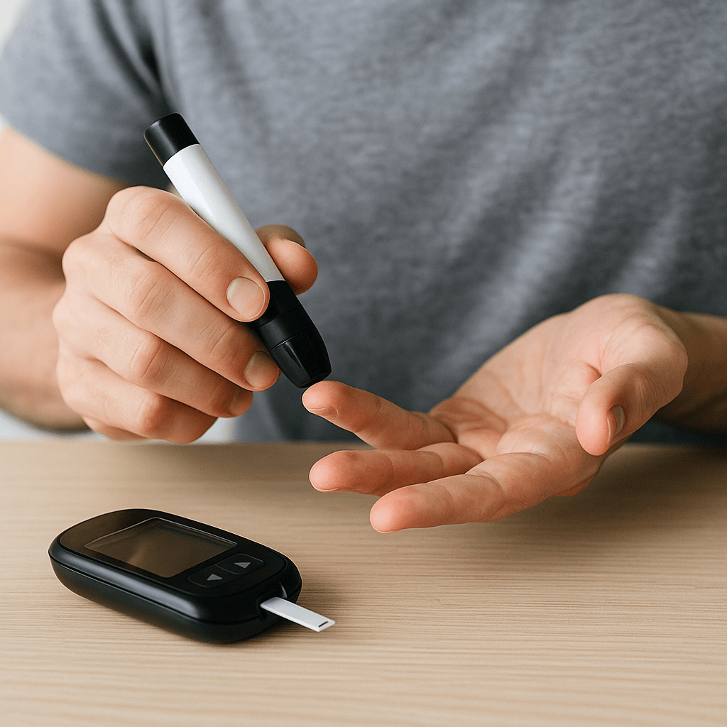 혈당을 측정하는 당뇨 환자