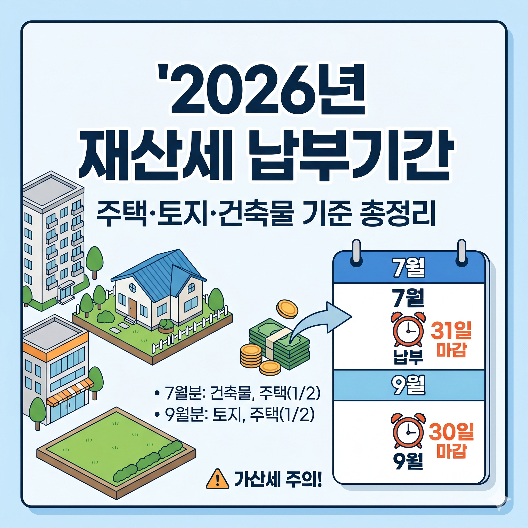 2026년 재산세 납부기간 및 일정 총정리 (주택&middot;토지&middot;건축물 기준)