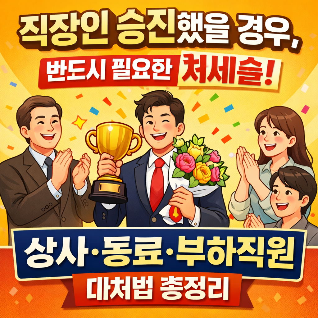 승진 축하받는 직장인과 상사·동료가 함께 있는 이미지