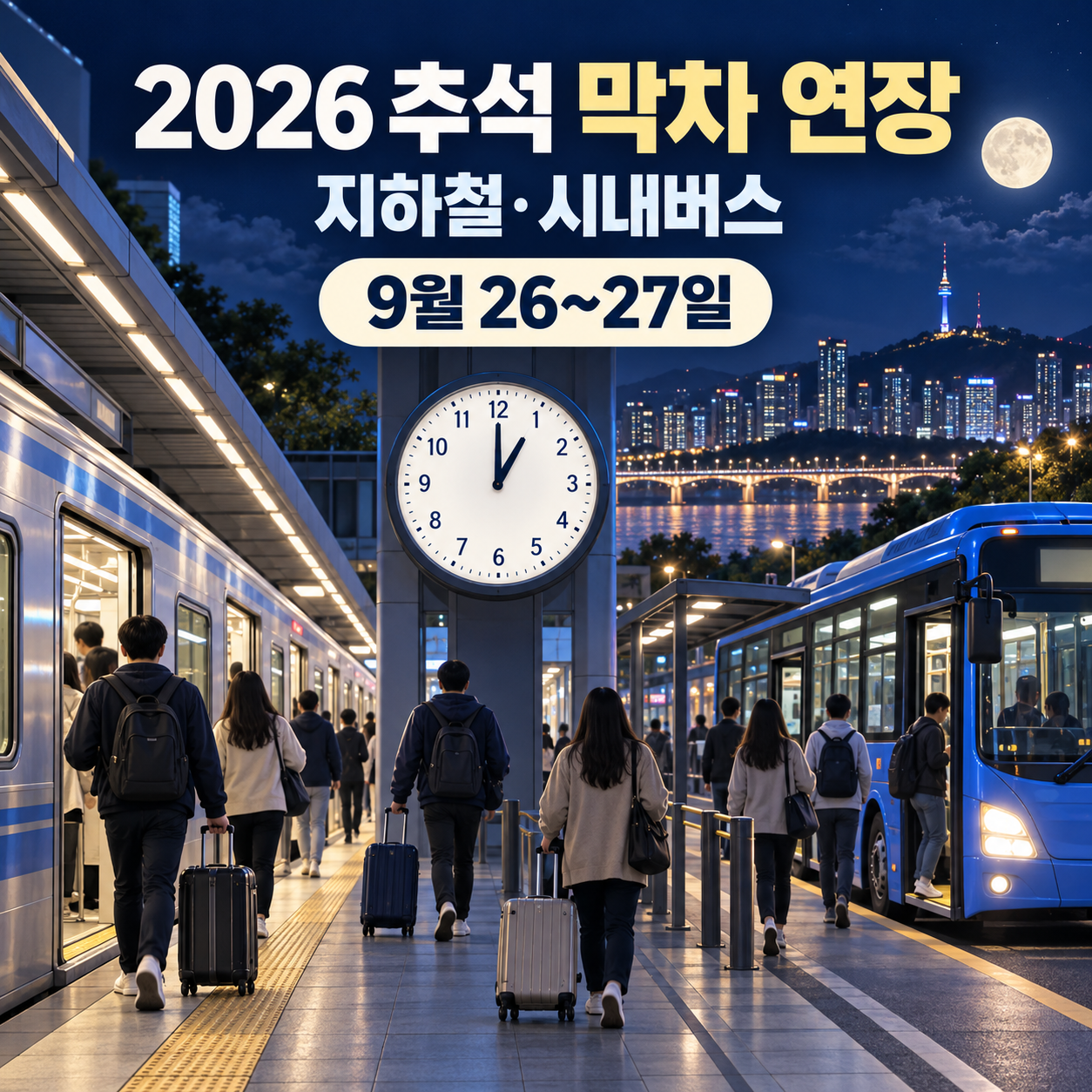 2026 추석 서울 지하철&middot;버스 막차 연장 - 9월 26~27일 노선별 시간