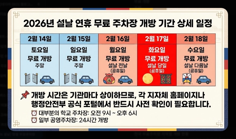 2026 설날 무료주차장(일정, 기간)(지역별 + 현황)