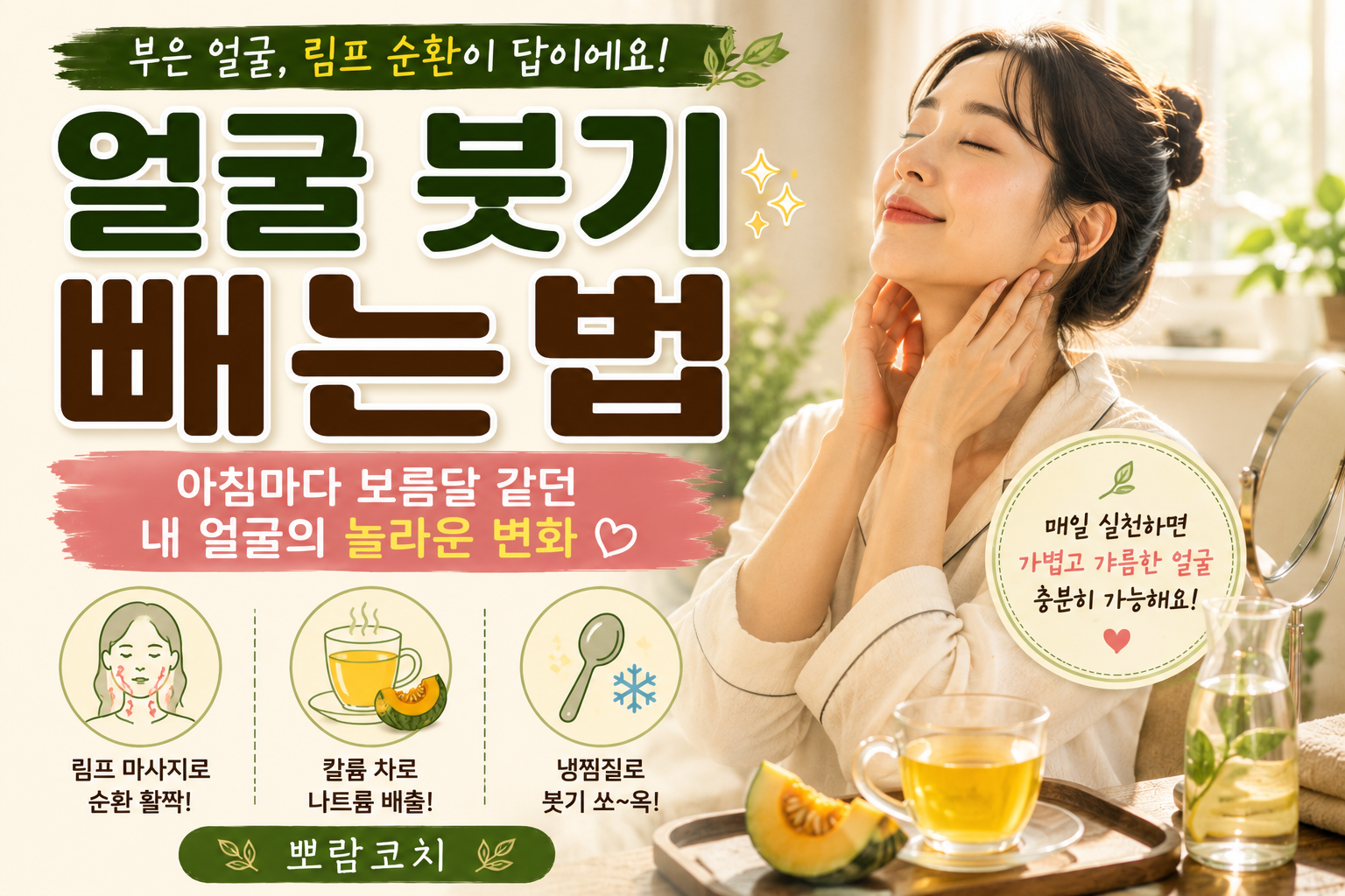 아침 햇살을 받으며 창가 옆에서 가볍게 목 스트레칭을 하고 있는 편안한 모습