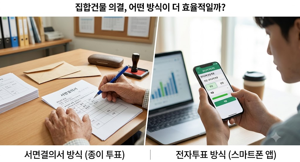 서면결의서와 전자투표 방식 사진