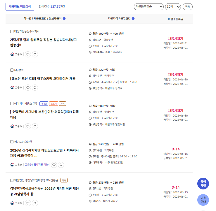 워크넷 홈페이지 바로가기 (https://www.work24.go.kr)