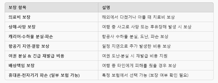 여행자보험가입시받을수있는보장항목체크리스트