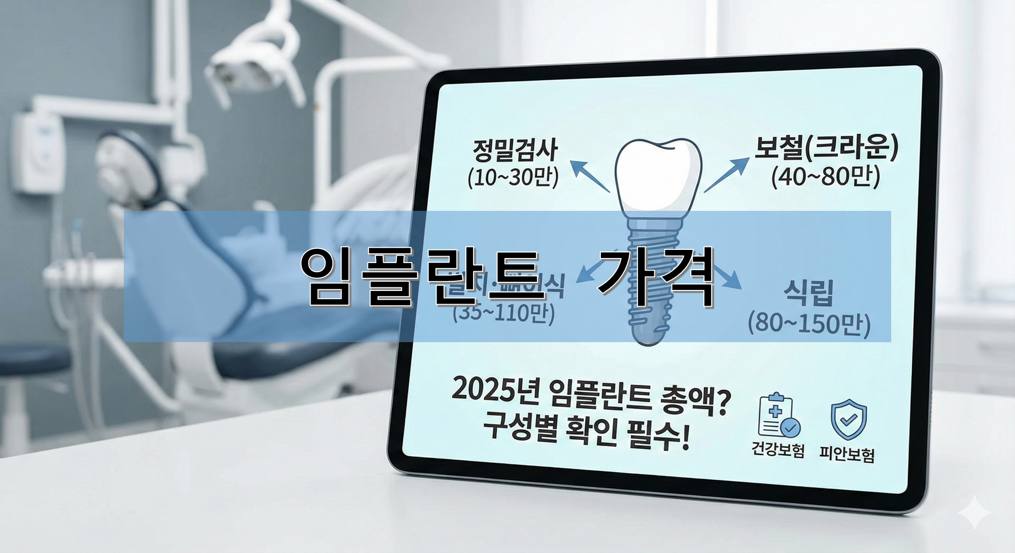 임플란트 가격을 도식화한 태블릿과 치과