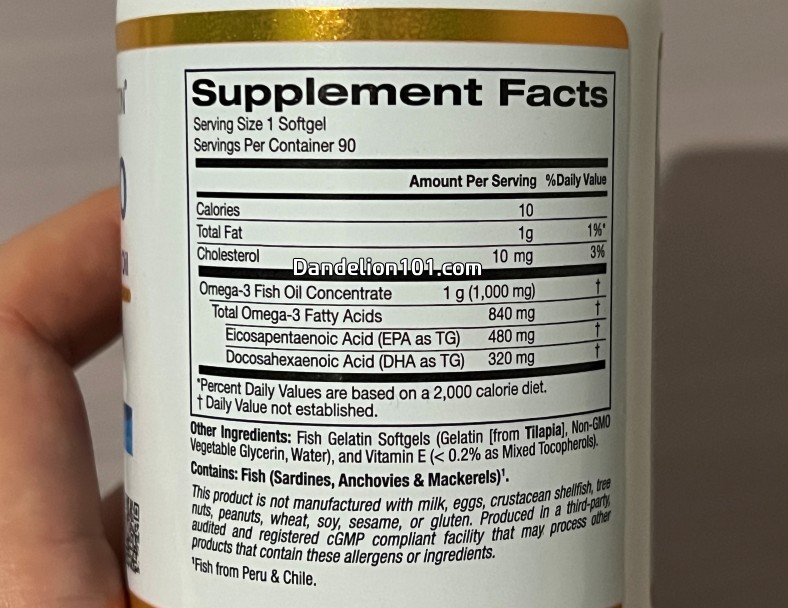 캘리포니아 골드 뉴트리션 오메가 800 California Gold Nutrition Omega 800 성분표