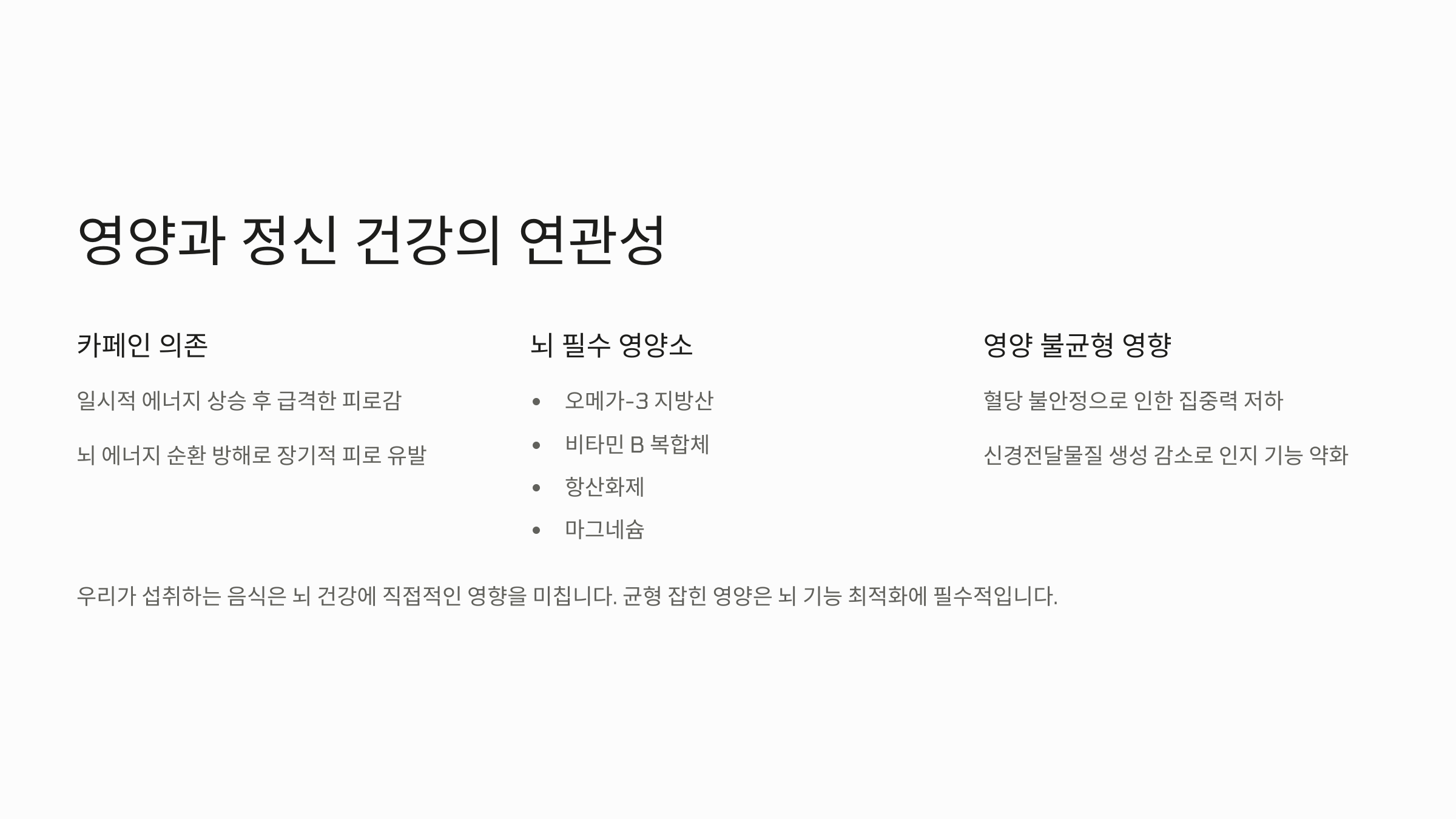 영양 불균형 및 카페인 의존
