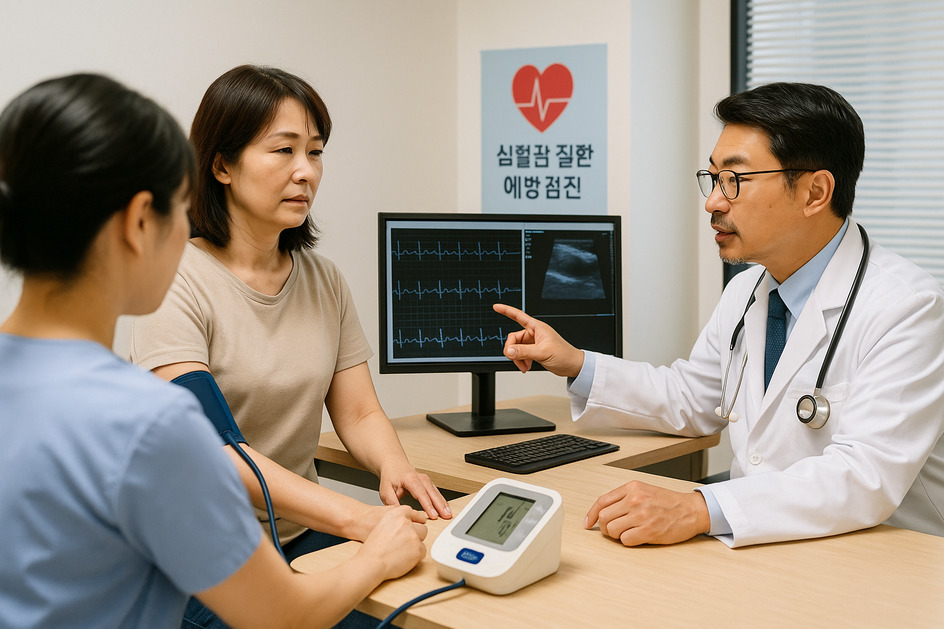 심혈관질환 예방검진 받은 중년 여성 이미지