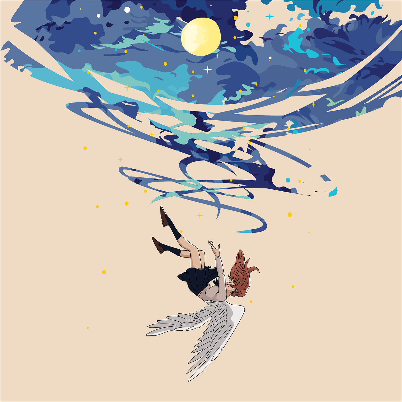 천사가 달빛아래 추락하는 그림