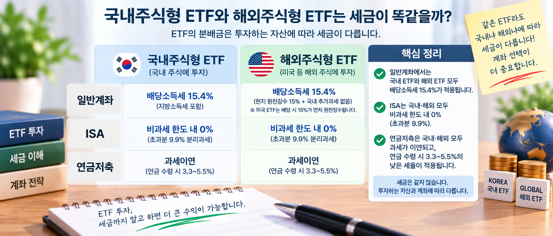 국내주식형 ETF와 해외주식형 ETF 세금 차이 비교 이미지