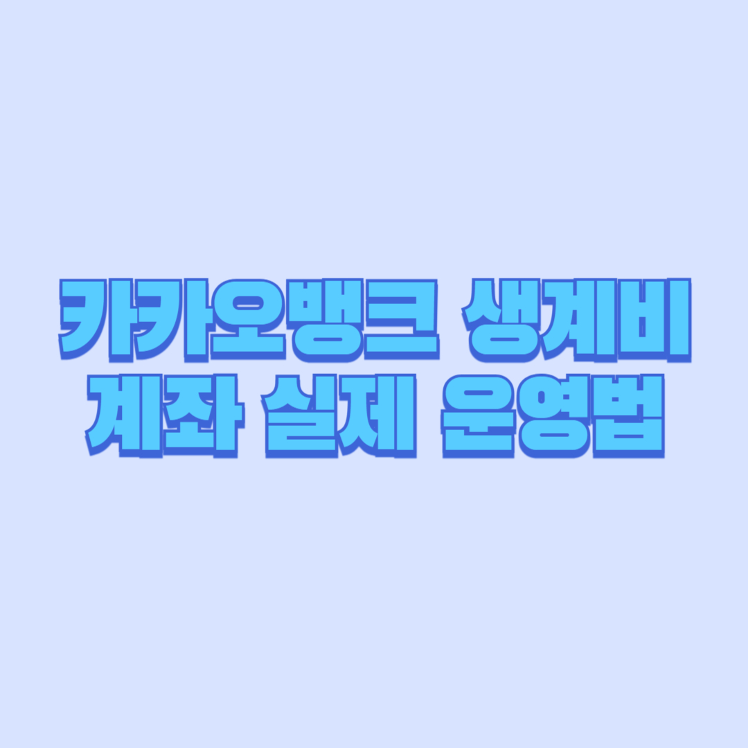 카카오뱅크 생계비계좌 실제 운영법