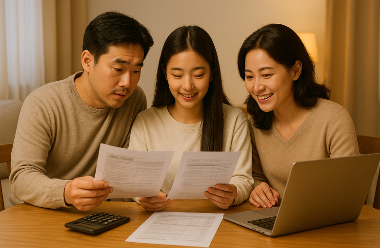 세금 서류를 보고 있는 모습