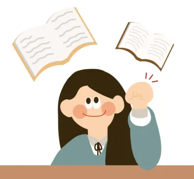 학교 책상에서 책을 보고 있는 여학생