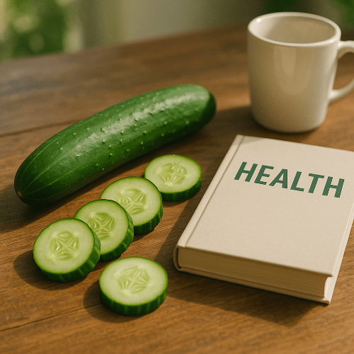 신선한 오이와 조각 오이가 함께 놓인 건강한 여름 식탁 구성