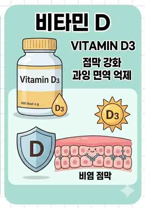 비타민 D가 코점막 장벽을 강화하고 과잉 면역 반응을 억제하는 효과를 설명