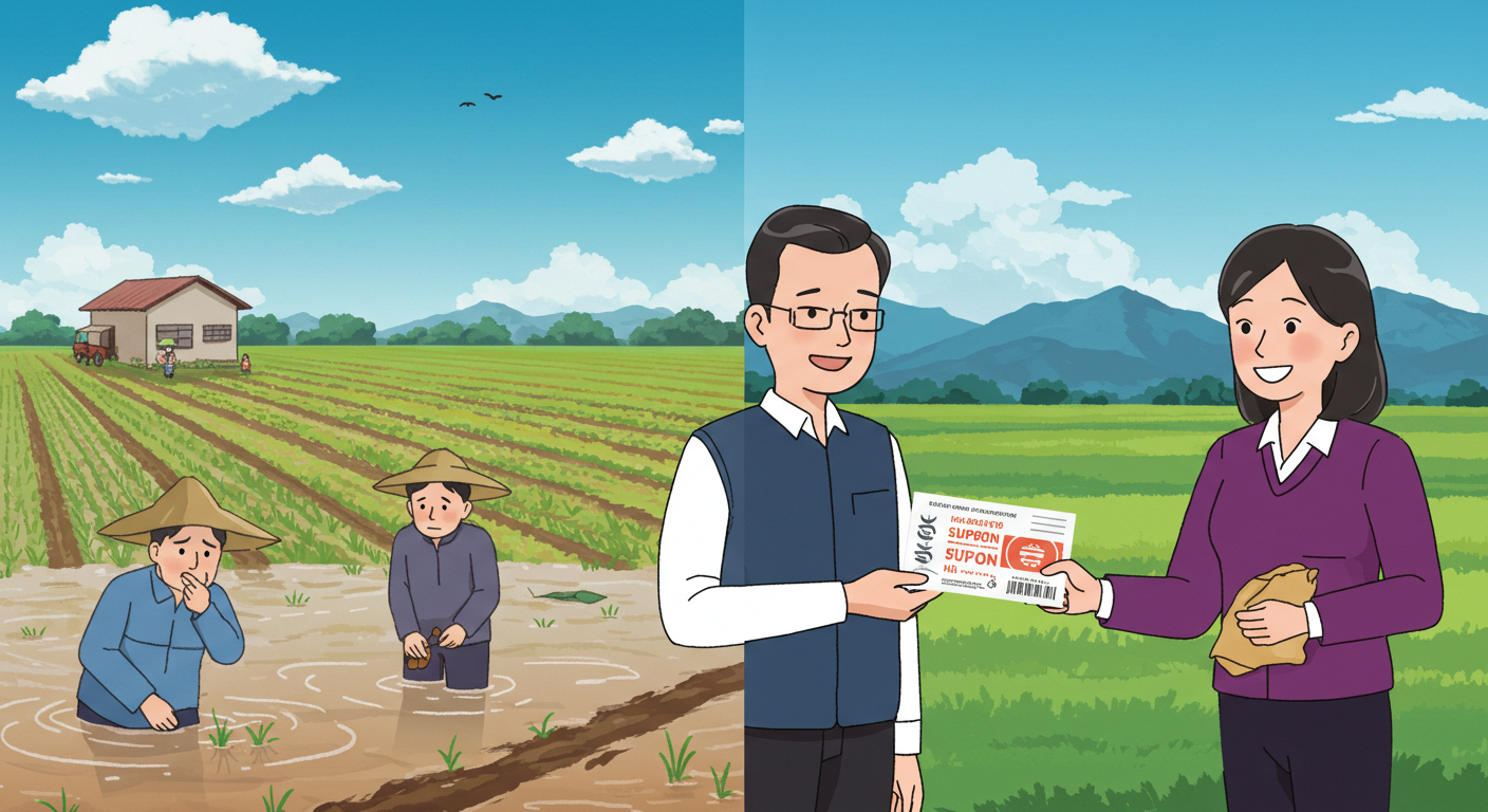 기상이변과 유통난으로 인해 쿠폰이 추가지급되는 상황 설명 삽화