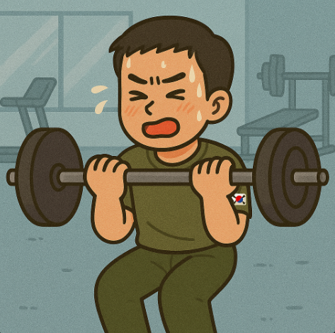 군대에서 루틴대로 열심히 운동하고 있는 군인의 모습