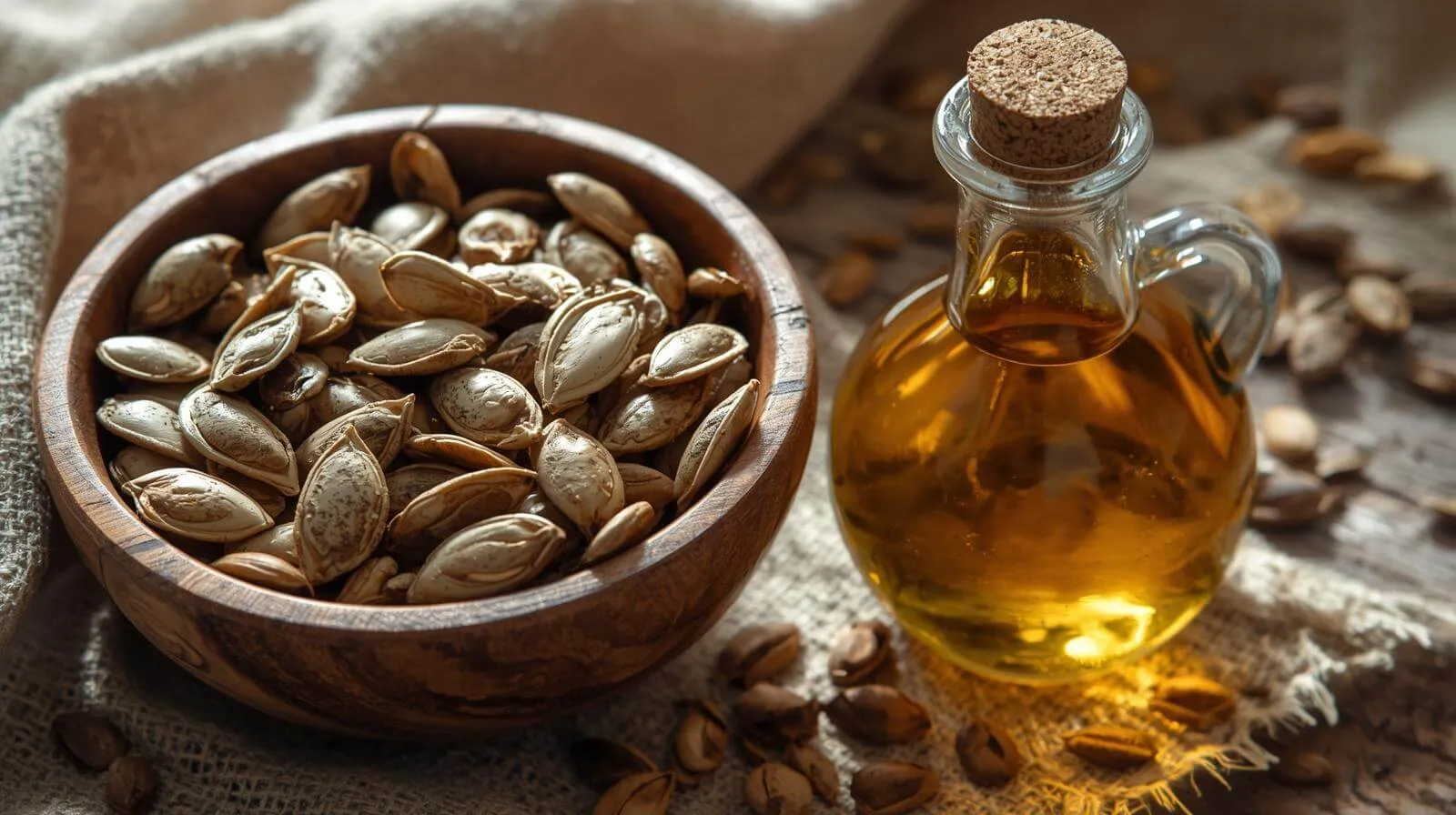 볶은 호박씨와 호박씨 오일