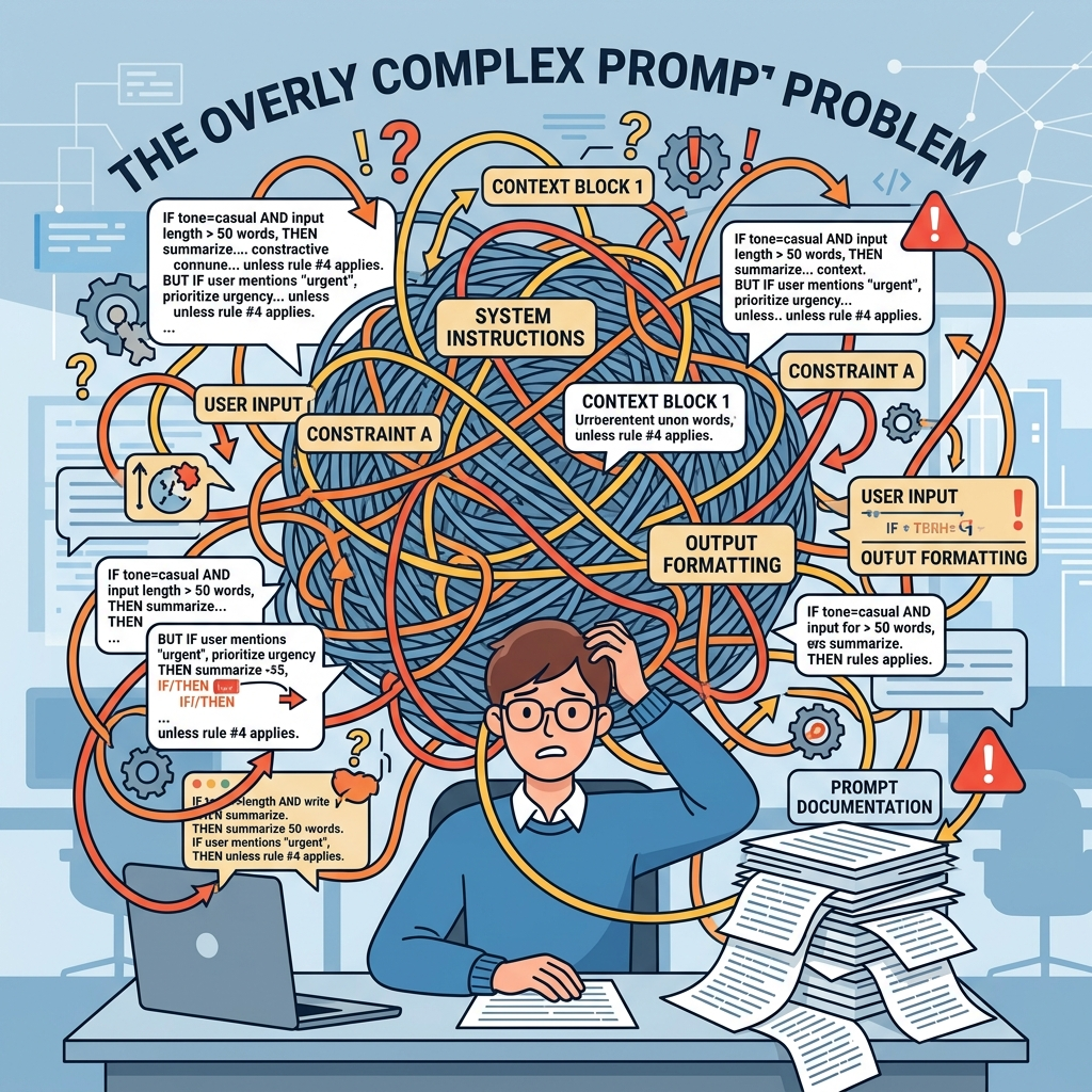 AI 이미지 생성 프롬프트가 복잡해 오류가 발생하는 개념 이미지
