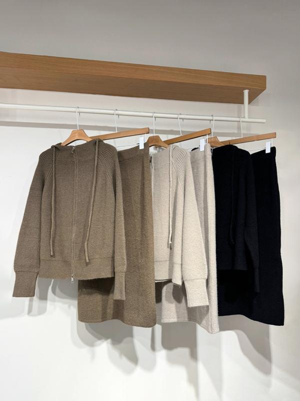 03 1347 여성 니트세트 후드집업 스커트 투피스