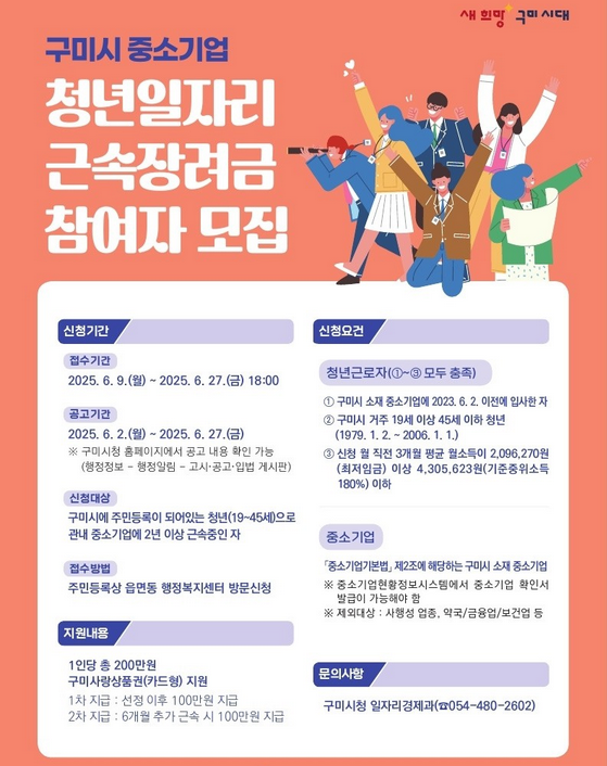 구미시 청년 일자리 근속 장려금 200만원 지급