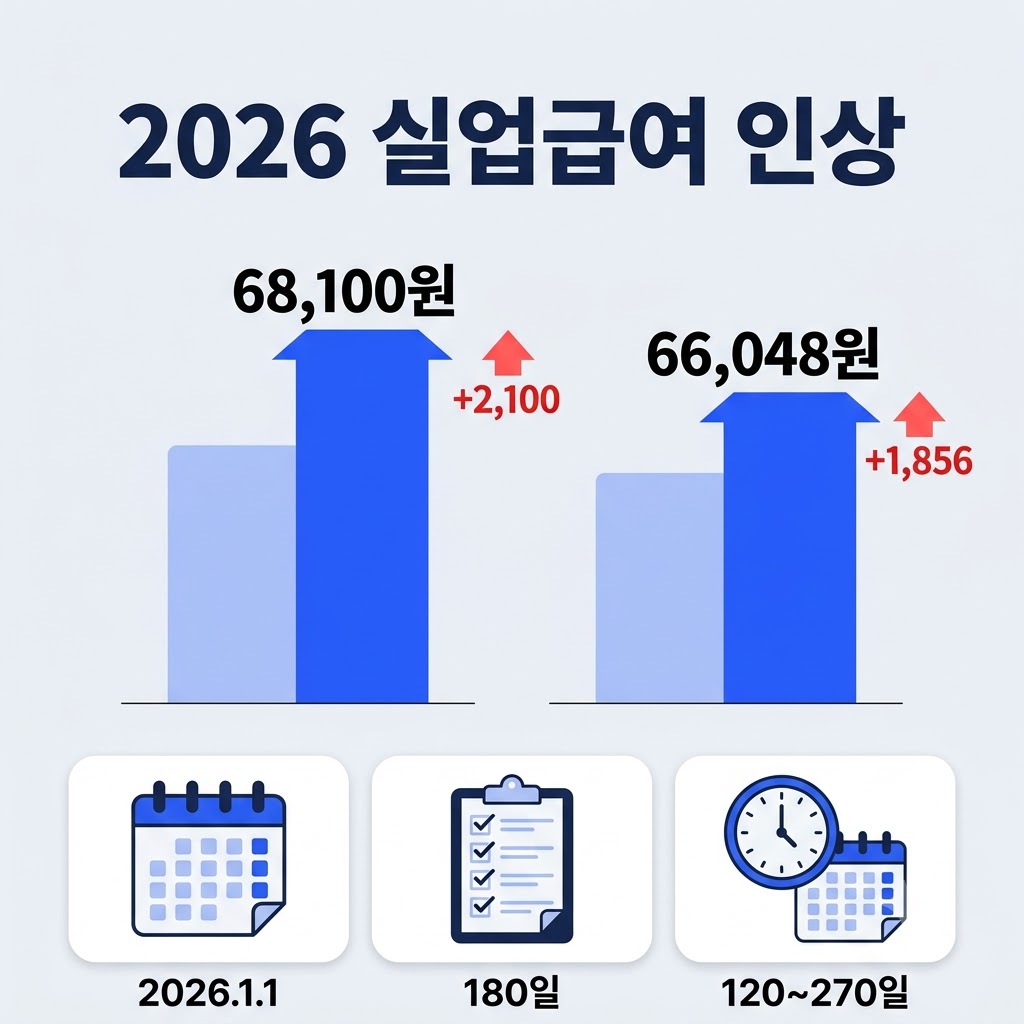 2026년 실업급여 상한액 하한액 인상 68100원 정보 인포그래픽