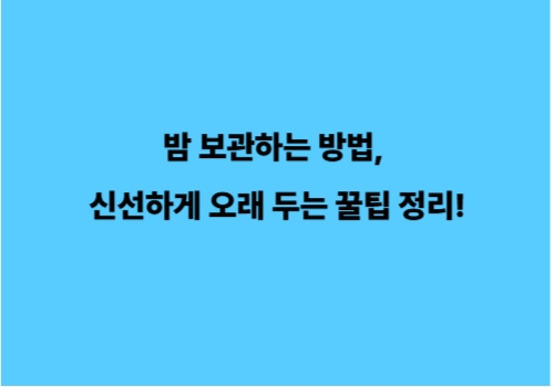밤 보관하는 방법, 신선하게 오래 두는 꿀팁 정리!